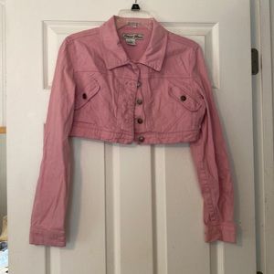 Pink cropped denim jacket